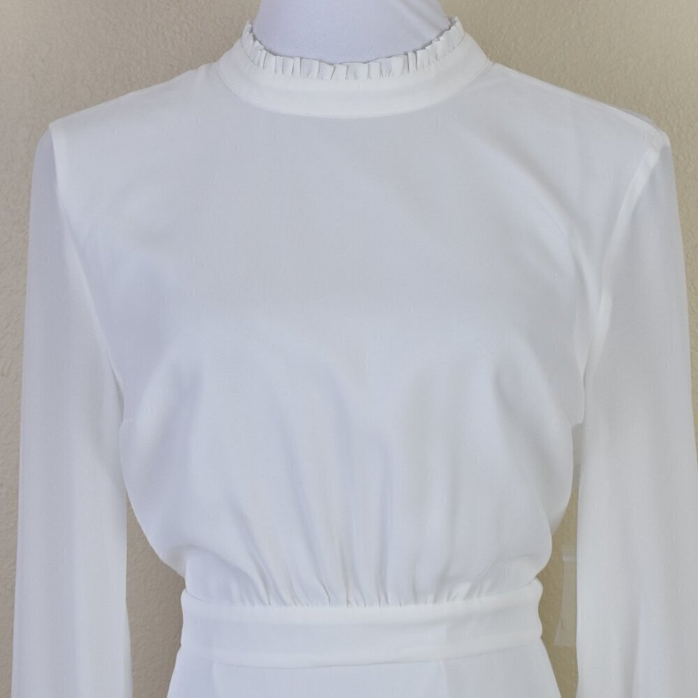 Modcloth White Long Sleeve Back Slit Dress - 10 - Picture 2 of 9